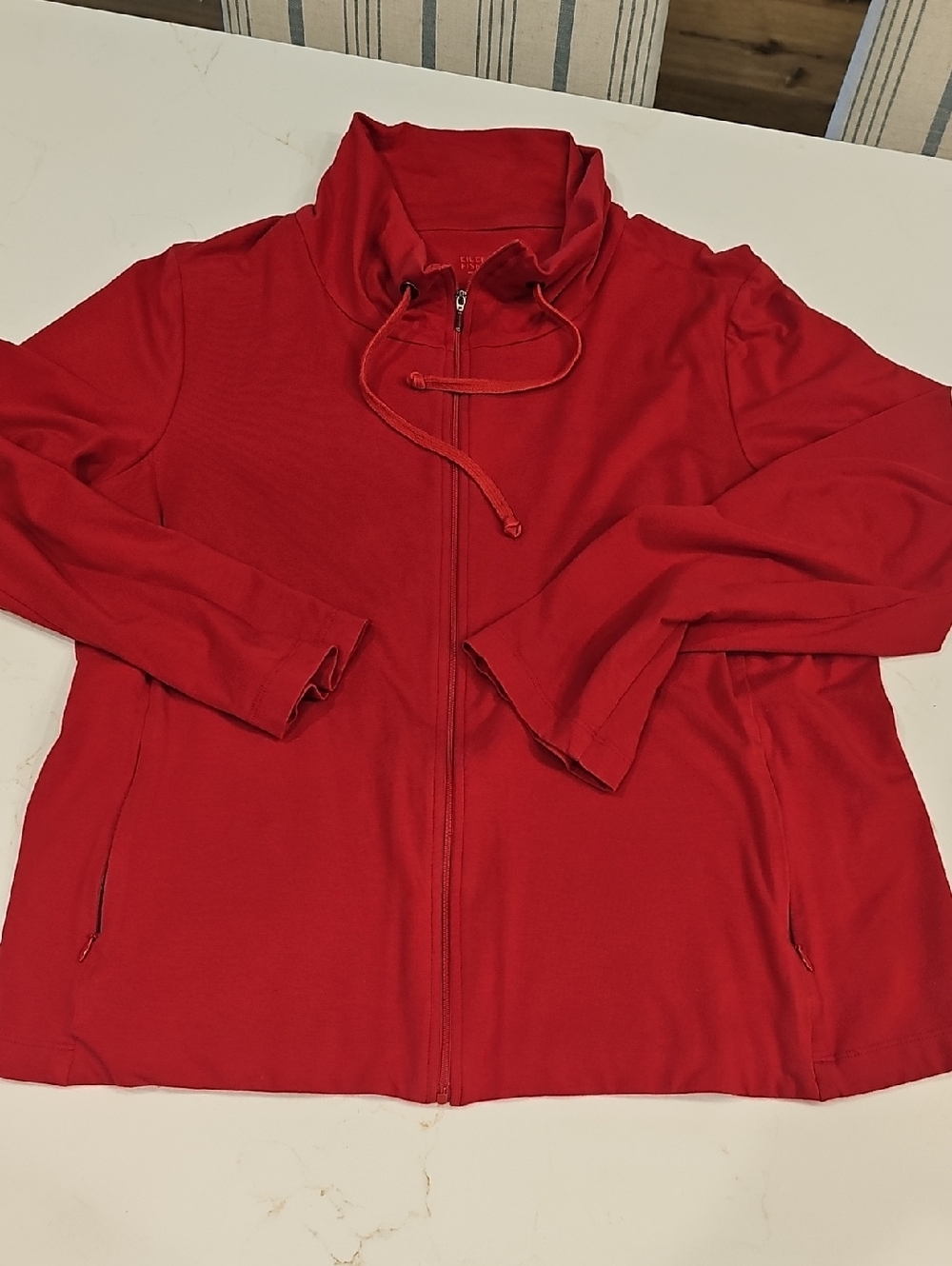 Eileen Fisher Red Full-Zip Drawstring Jacket